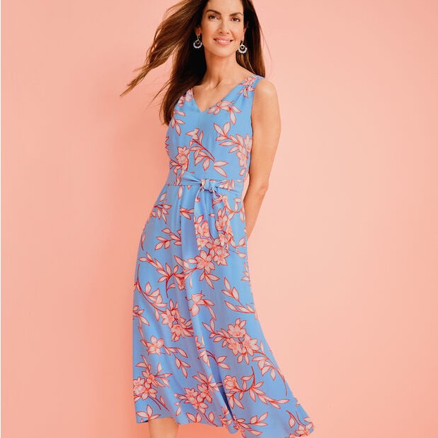 Talbots Fit And Flare Floral Blue Maxi Dress